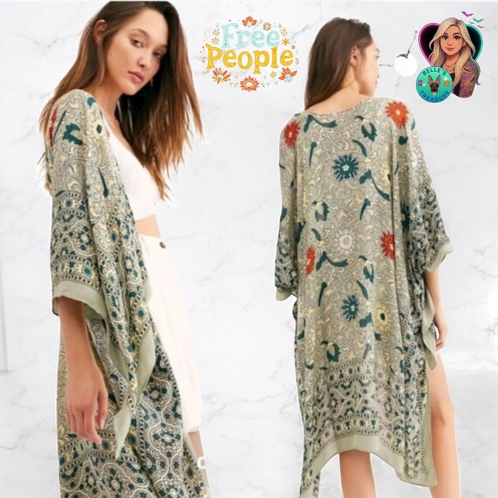 Free‎ People OS Magic Dance Duster Boho Paisley Kimono Cardigan Handkerchief Cut